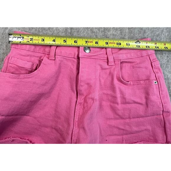 Primark Cares Pink Denim Shorts | Raw Frayed Hem Size 6 - Picture 4 of 5